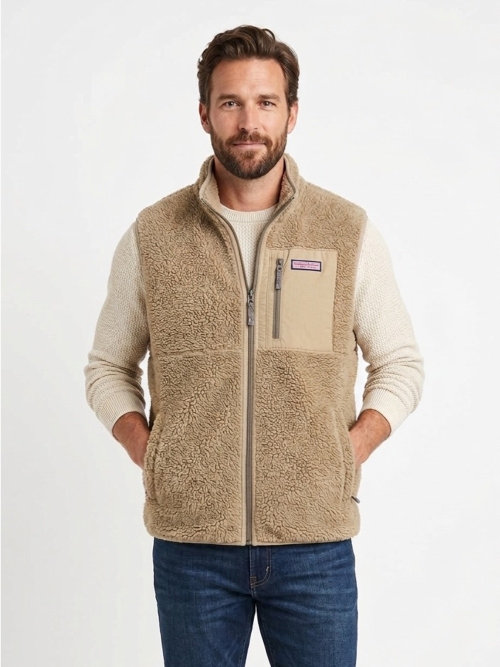 Vineyard Vines Sherpa Supershep Vest Jacket Officer Khaki XXL